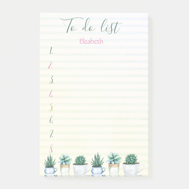  Cactus Succulent Green Striped To Do List   Post-it Notes (Front)