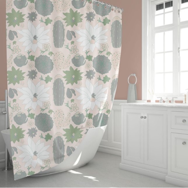 Cactus Succulent grey Green Light Blush Floral (Cactus Succulent gray Green Light Blush Floral Shower Curtain from Studio Posies.)