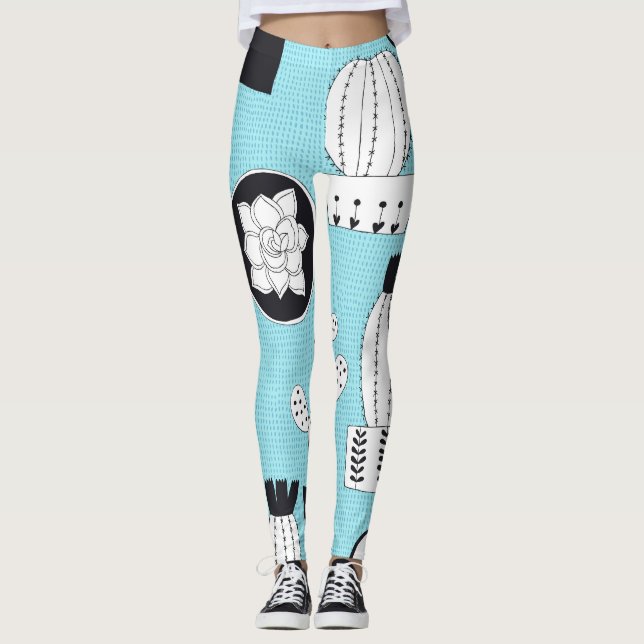 Cactus, succulent: hand-drawn seamless design. leggings (Front)