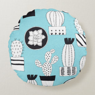Cactus, succulent: hand-drawn seamless design. round pillow