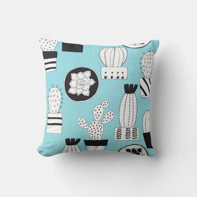 Cactus, succulent: hand-drawn seamless design. throw pillow (Front)