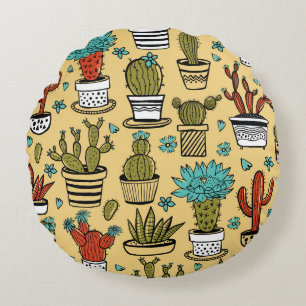 Cactus Succulent: Hand Drawn Sketch Round Pillow