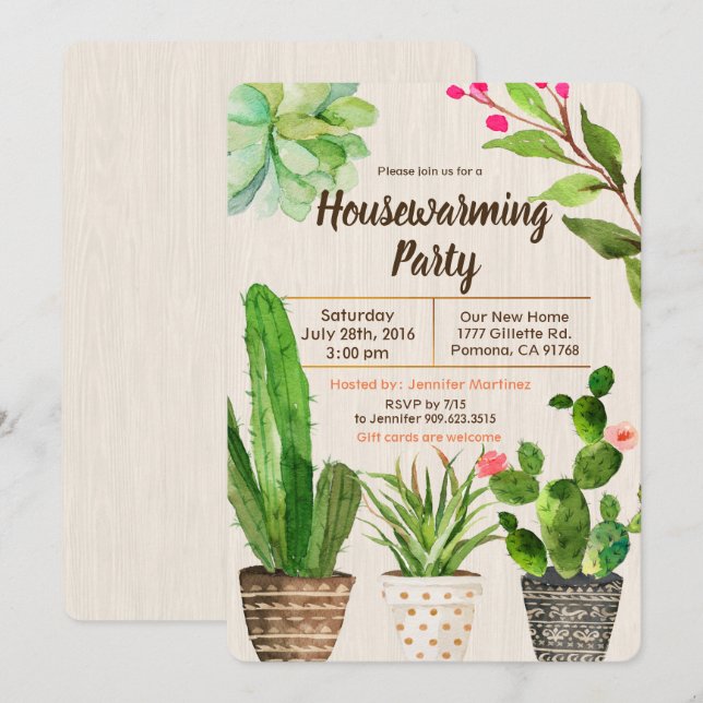 Cactus Succulent Housewarming Invitation (Front/Back)