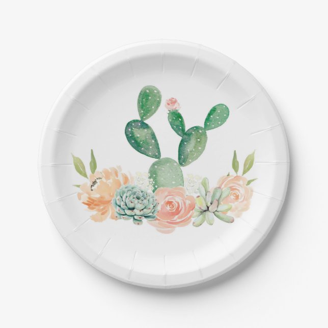 Cactus Succulent Paper Plate Baby shower or Bridal (Front)