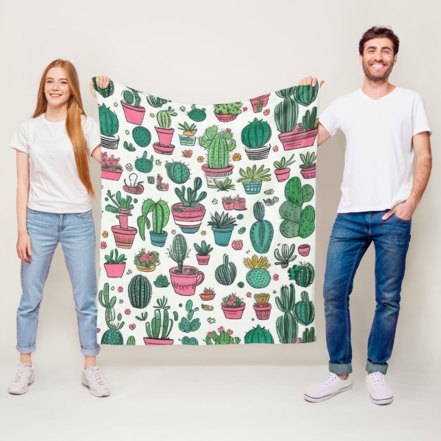 Cactus Succulent Pattern Fleece Blanket (In Situ)