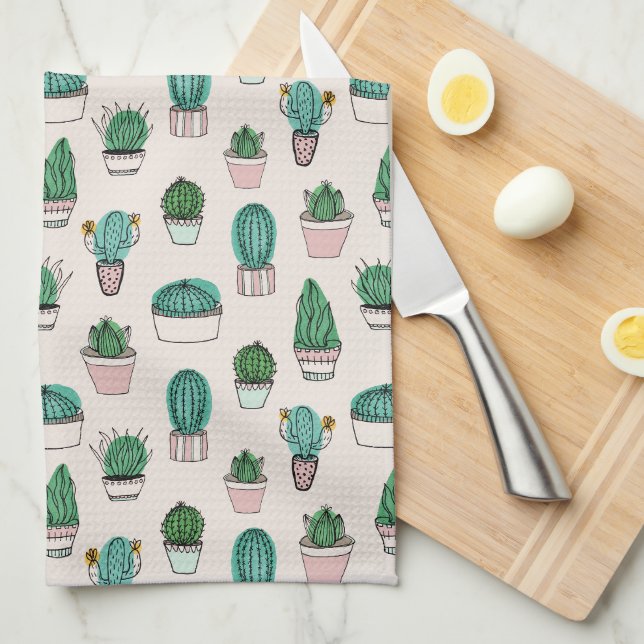 Cactus Succulent Pattern Kitchen Towel (Quarter Fold)