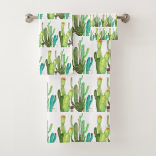Cactus succulent pattern watercolor Garden Cute Bath Towel Set
