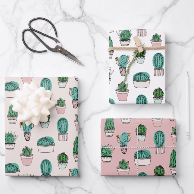 Cactus Succulent Pattern Wrapping Paper Sheet (Front)