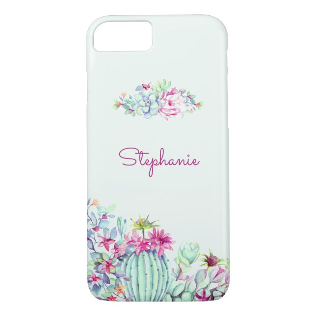 Cactus & Succulent Personalized Watercolor Case-Mate iPhone Case (Back)