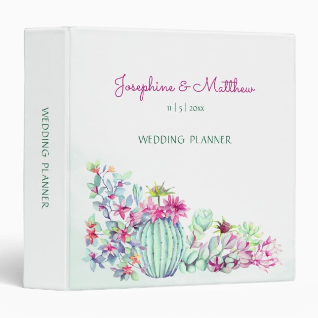 Cactus & Succulent Personalized Wedding Planner Binder (Front/Spine)