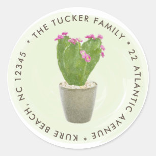 Cactus Succulent Pink Floral Potted Plant Address  Classic Round Sticker