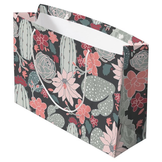 Cactus Succulent Pink Green Brown Pattern Large Gift Bag (Cactus Succulent Pink Green Brown Pattern Large Gift Bag from Jenn's Emporium. )