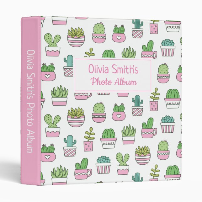 Cactus Succulent Plant Doodles Pattern Album 3 Rin Binder (Front/Spine)