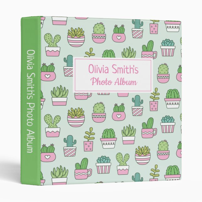 Cactus Succulent Plant Doodles Pattern Album Binder (Front/Spine)