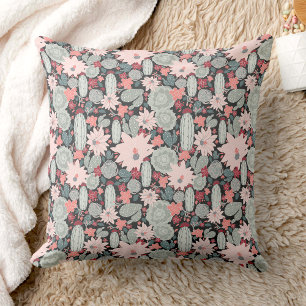 Cactus Succulent Plants In Pinks Mint Pattern Throw Pillow