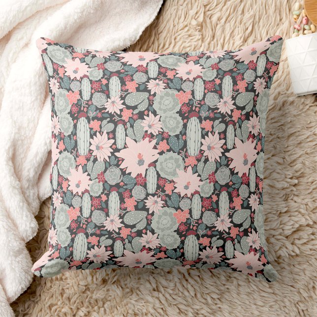 Cactus Succulent Plants In Pinks Mint Pattern Throw Pillow (Cactus And Succulent Plants Pink Mint Pattern Throw Pillows from Jenn's Emporium. )
