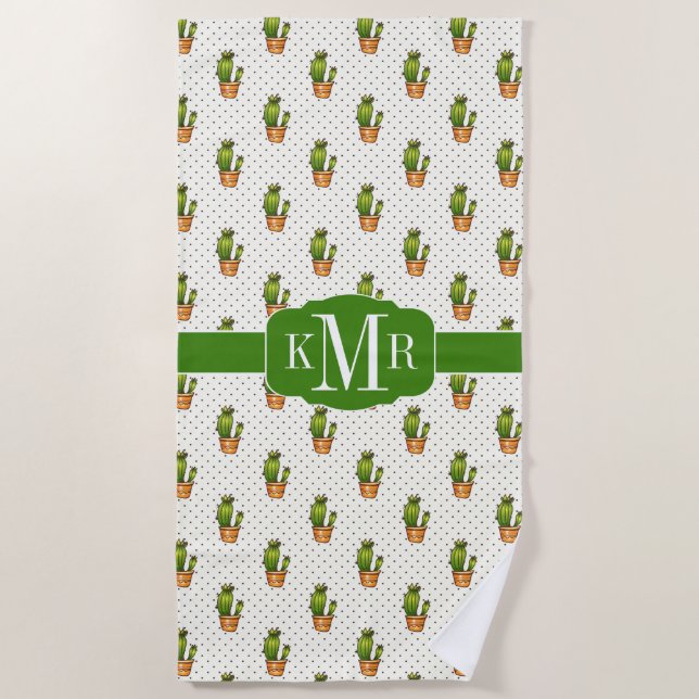 Cactus & Succulent Polk Dot Pattern Beach Towel (Front)