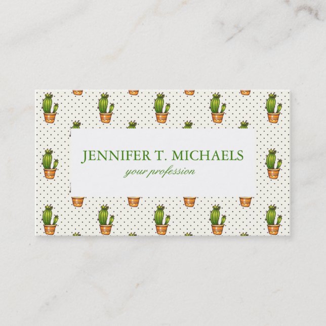 Cactus & Succulent Polk Dot Pattern Business Card (Front)