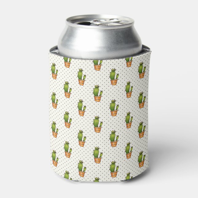 Cactus & Succulent Polk Dot Pattern Can Cooler (Can Front)