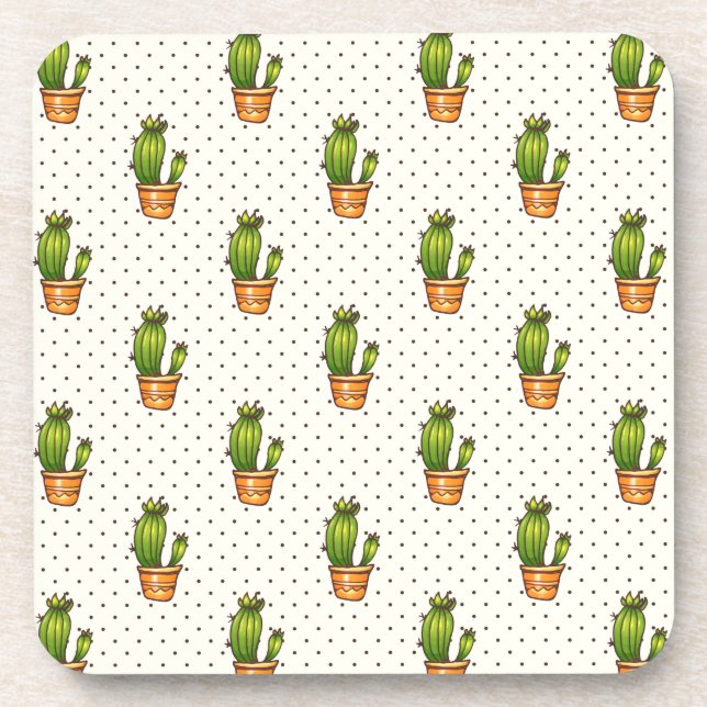 Cactus & Succulent Polk Dot Pattern Coaster (Front)