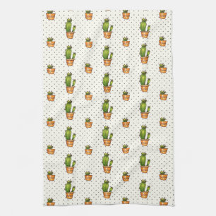 Cactus & Succulent Polk Dot Pattern Kitchen Towel