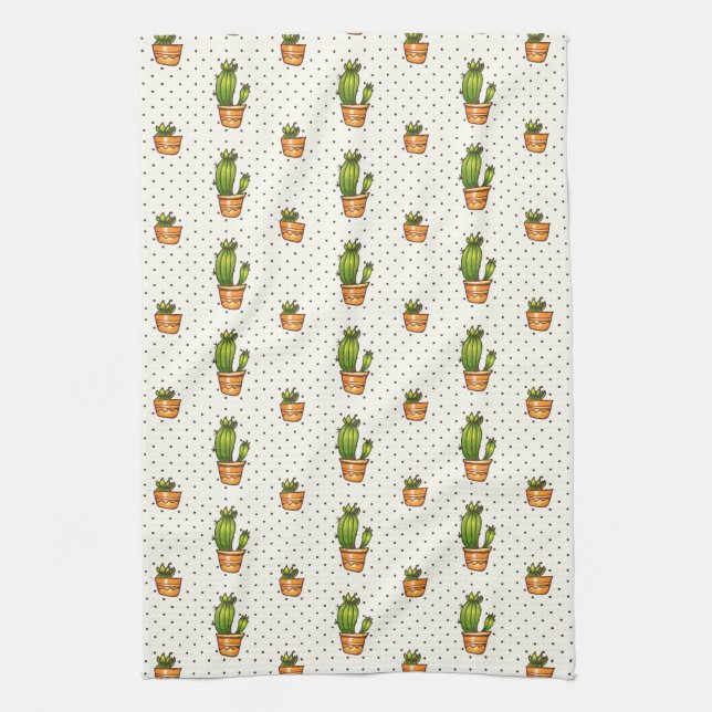 Cactus & Succulent Polk Dot Pattern Kitchen Towel (Vertical)