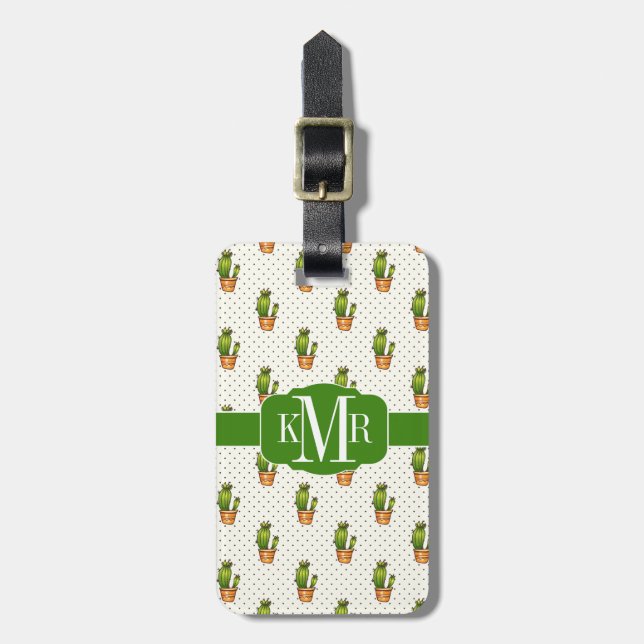 Cactus & Succulent Polk Dot Pattern Luggage Tag (Front Vertical)