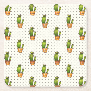 Cactus & Succulent Polk Dot Pattern Square Paper Coaster