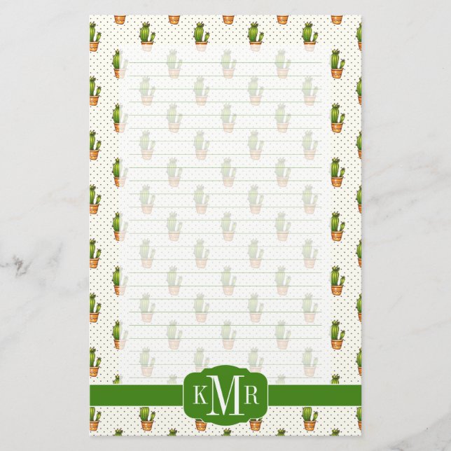 Cactus & Succulent Polk Dot Pattern Stationery (Front)