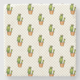 Cactus & Succulent Polk Dot Pattern Stone Coaster