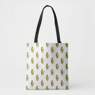 Cactus & Succulent Polk Dot Pattern Tote Bag