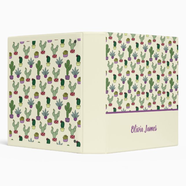 Cactus Succulent Potted Plants Cacti Pattern Name Binder (Background)