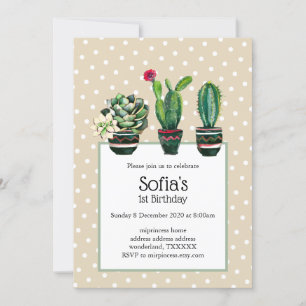 cactus, succulent, watercolor, fiesta, birthday invitation