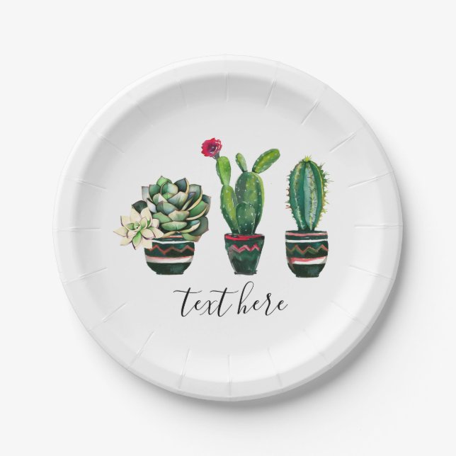 cactus, succulent, watercolor, fiesta, mexican, paper plate (Front)