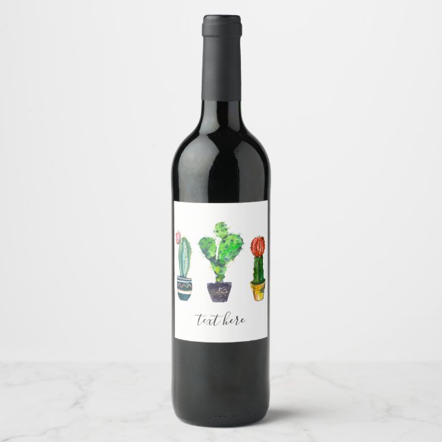 cactus, succulent, watercolor, fiesta, mexican, wine label (Front)