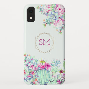 Cactus Succulent Watercolor Geometric Monogram iPhone XR Case