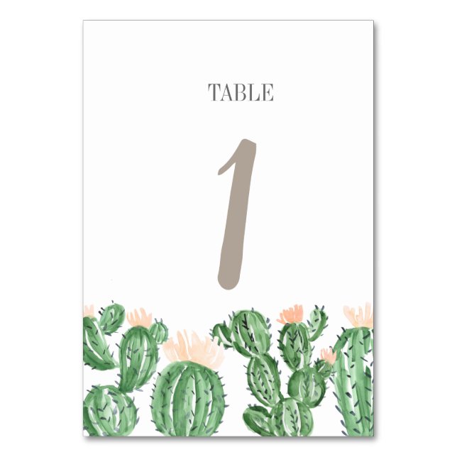 Cactus succulent wedding table number card (Front)