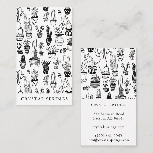 Cactus Succulents Botanical Plants Doodle Cute  Business Card (Front/Back)
