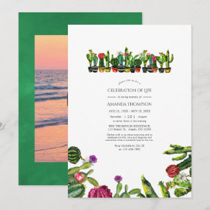 Cactus Succulents Celebration of Life Photo Invitation