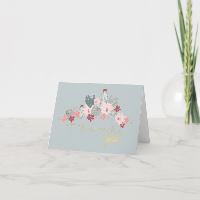 Cactus Succulents Desert Plants Pink Green  Thank You Card (Front)
