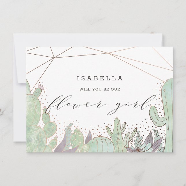 Cactus & Succulents Geo Flower Girl Proposal Card (Front)