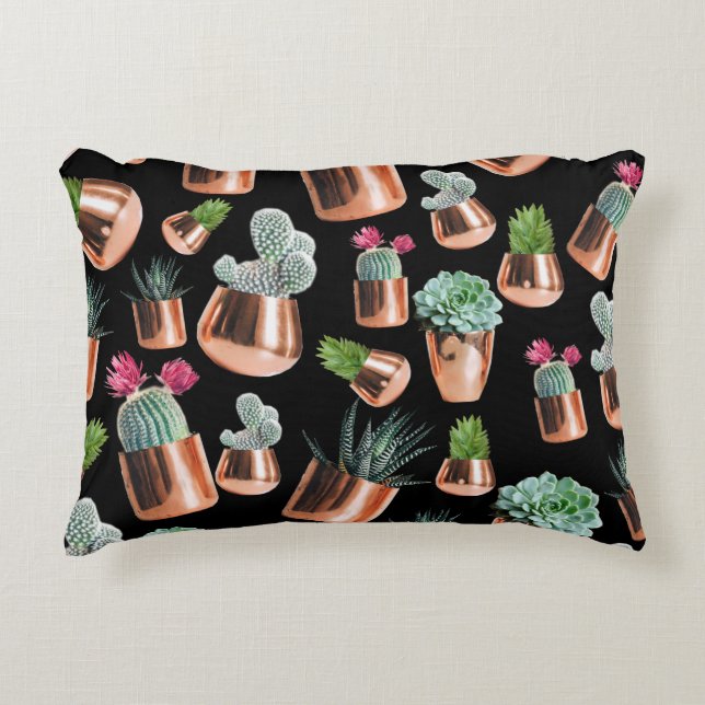 Cactus & Succulents in Rose Gold Pots Accent Pillow (Front)