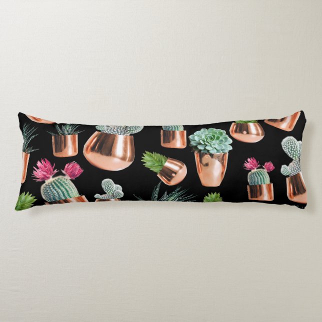 Cactus & Succulents in Rose Gold Pots Body Pillow (Front)