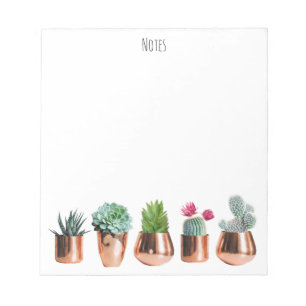 Cactus & Succulents in Rose Gold Pots Notepad