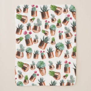 Cactus & Succulents in Rose Gold Pots Sherpa Blanket
