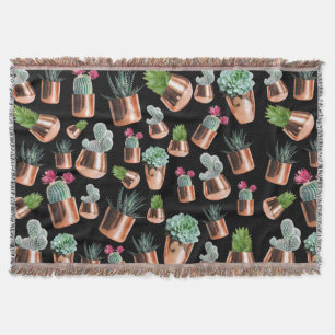 Cactus & Succulents in Rose Gold Pots Throw Blanket