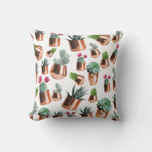 Cactus & Succulents in Rose Gold Pots Throw Pillow