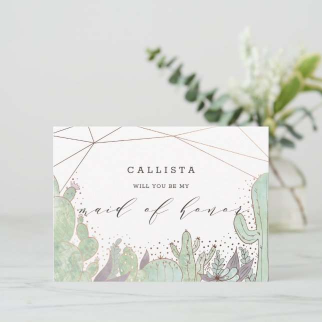 Cactus & Succulents Maid of Honour Proposal Card (Standing Front)