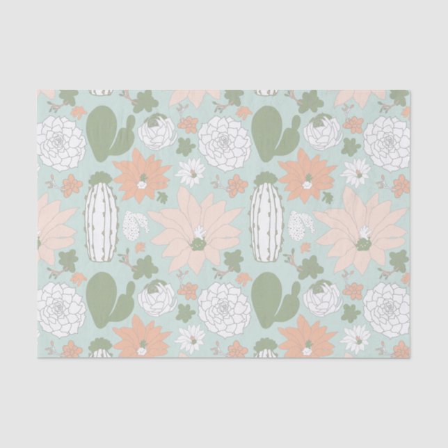Cactus Succulents Peach Green Floral Tissue Paper (Front)