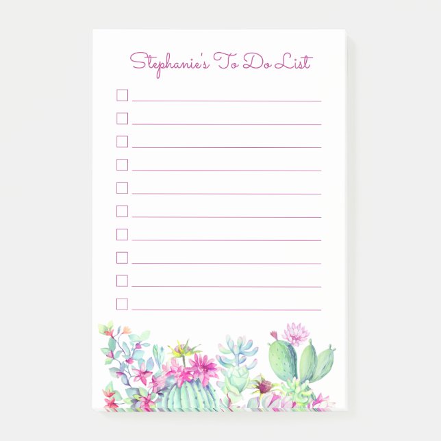 Cactus Succulents Personalized To Do Post-it Notes (Front)